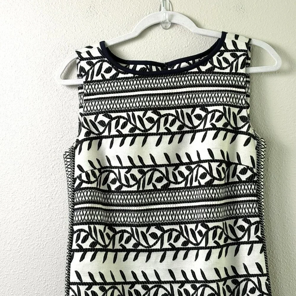 Tory Burch Laurie Embroidered Convertible Sheath‎ Dress Size 6 Black White Vines